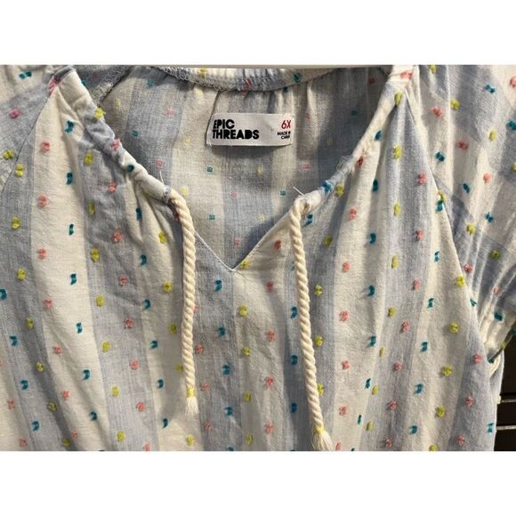 Epic Threads Girl's Cotton Tassel-Trim Peasant Dress, Blue/Off White SZ 6X - Picture 6 of 7